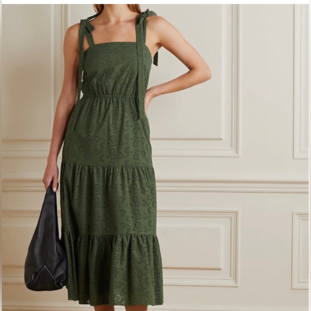 Jason Wu Embroidered Bow Tie Maxi Dress, Army Green, Medium
